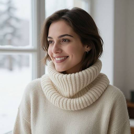 Smiling Woman in Cozy Winter Knitwear