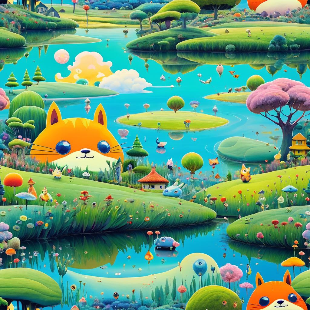 Surreal Landscape with Expressive Animals