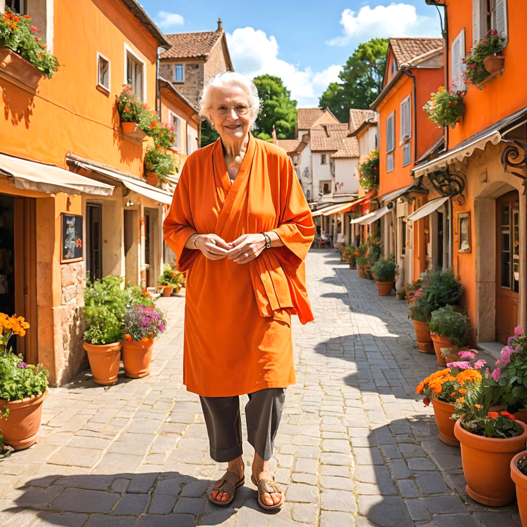 Confident Elderly Artist in Village Square