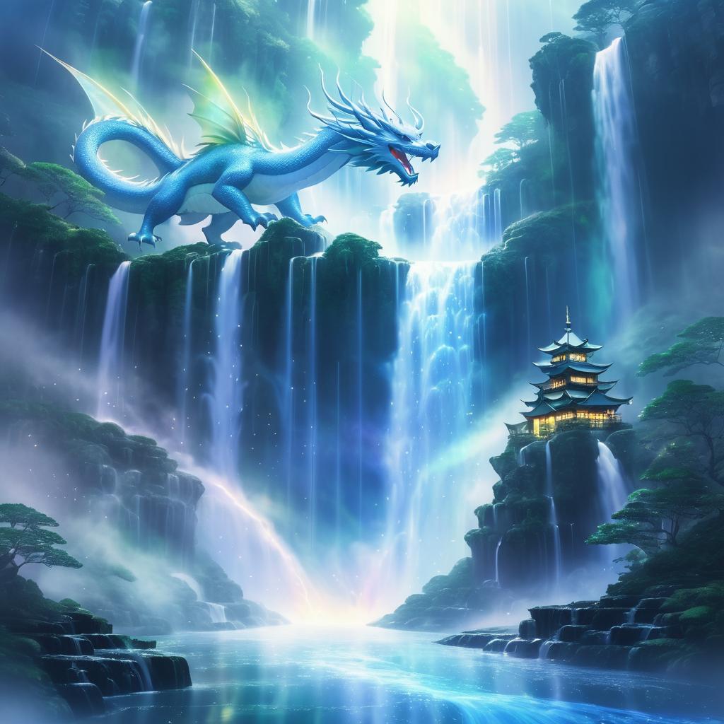 Majestic Dragon Above Enchanted Waterfall