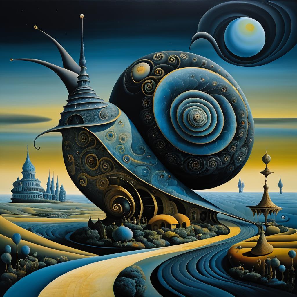 Surreal Giant Snail in Dark Landscape