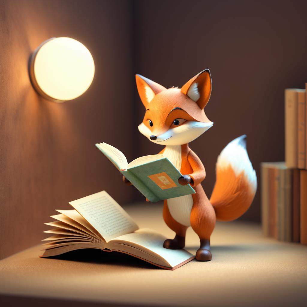 Whimsical Fox Reading in Soft Light