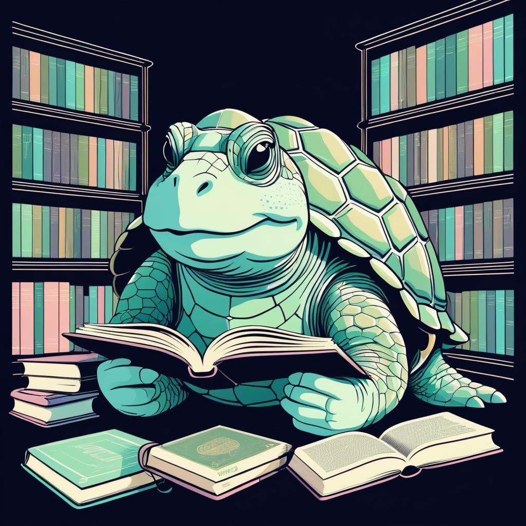 Vintage Turtle Reading in Library Design