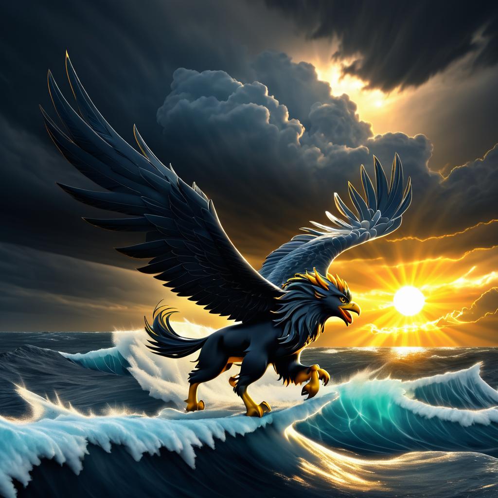 Griffin Soaring Above Stormy Ocean