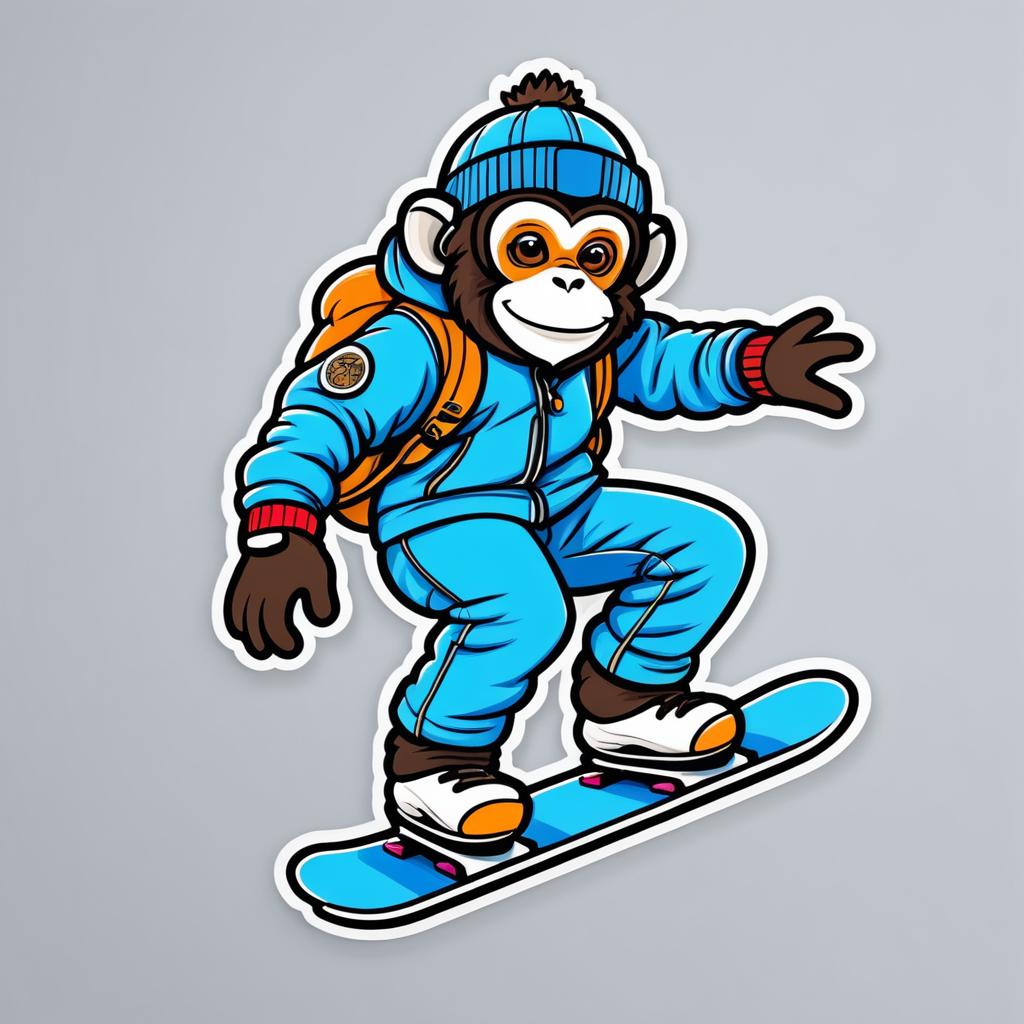 Monkey Snowboarder Die-Cut Sticker Design