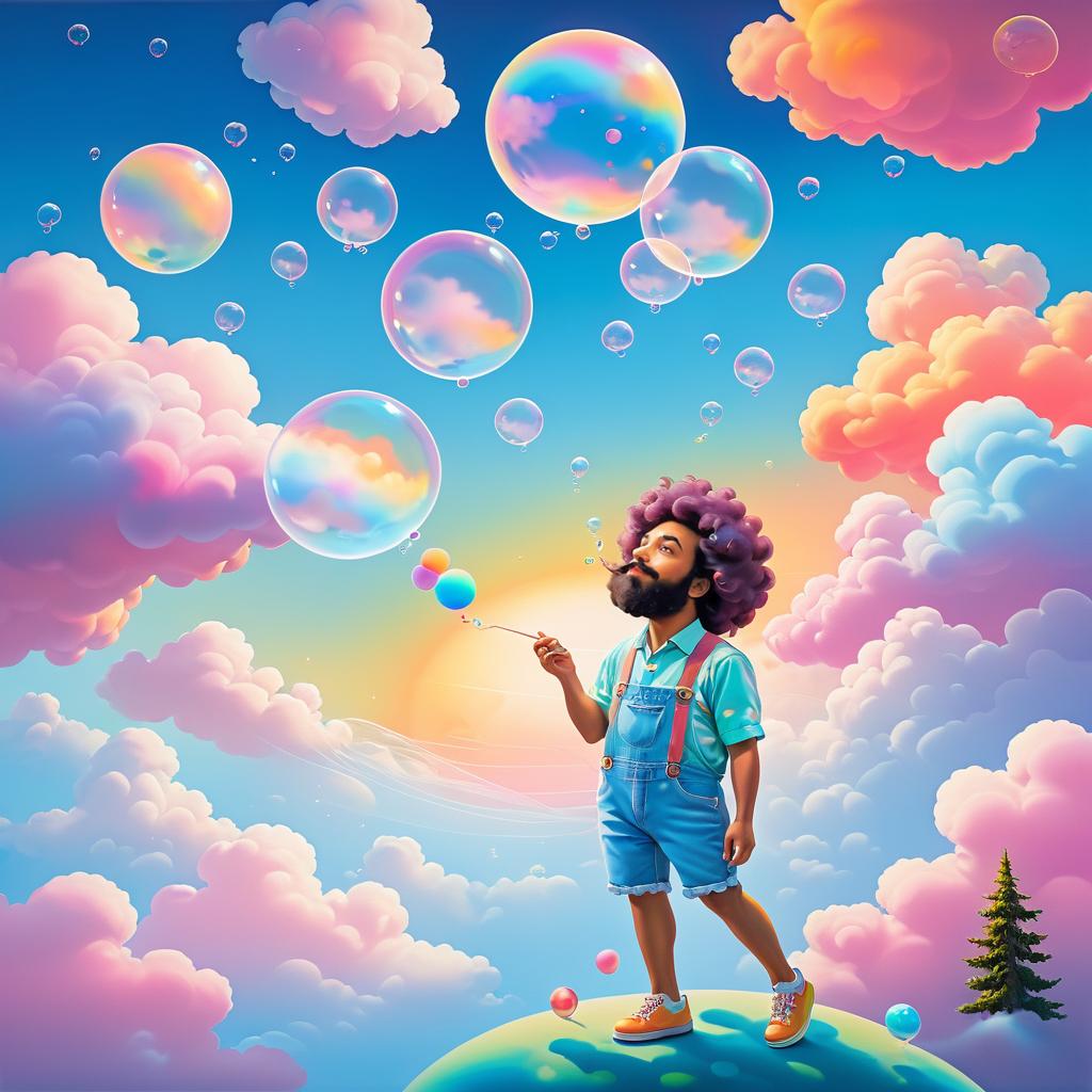 Whimsical Cloud Blowing Bubbles Art