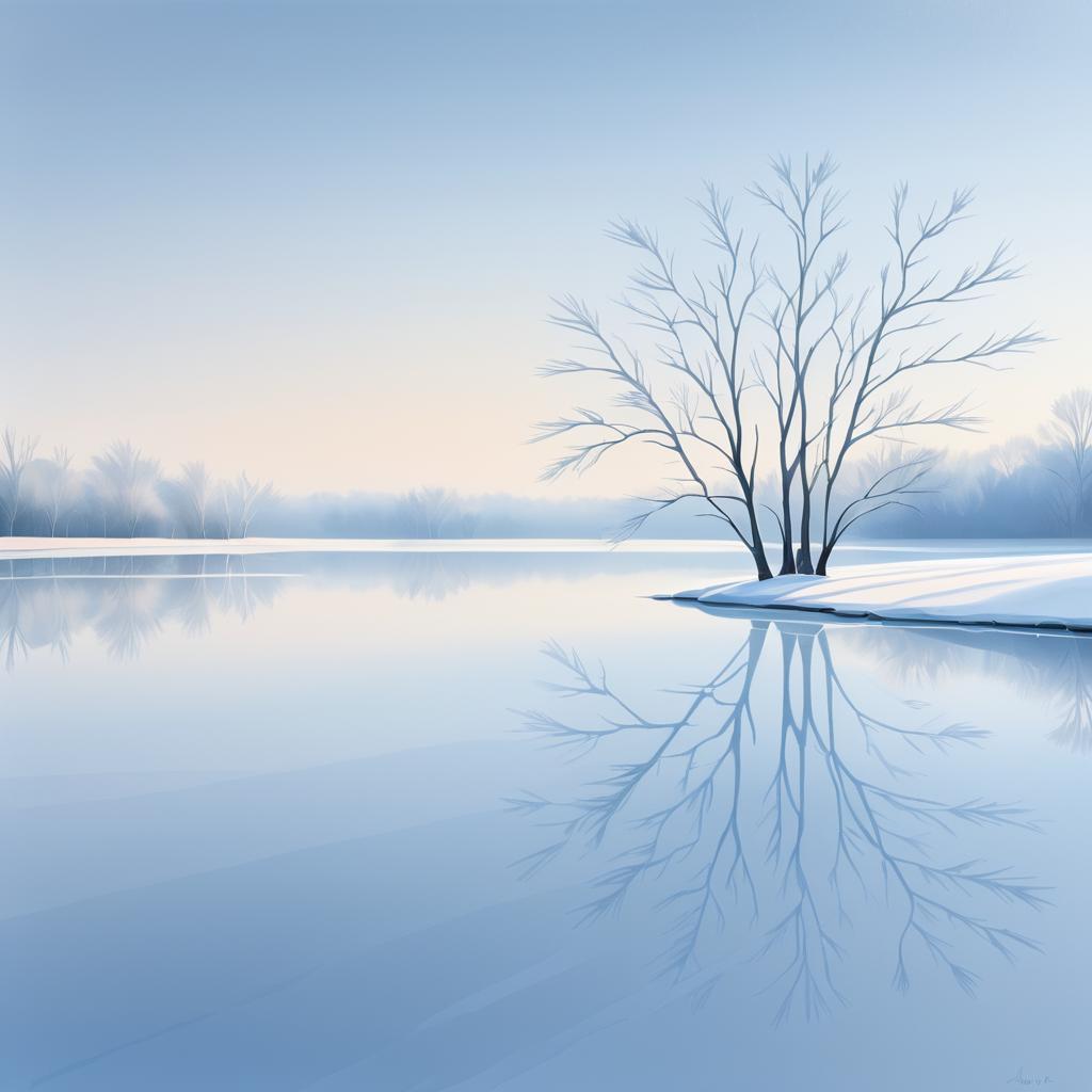 Serene Snowy Landscape with Frozen Lake