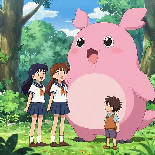 Anime Forest Encounter with Pink Creature