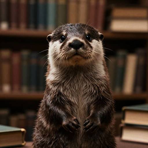 Realistic Anthropomorphic Otter Librarian Portrait