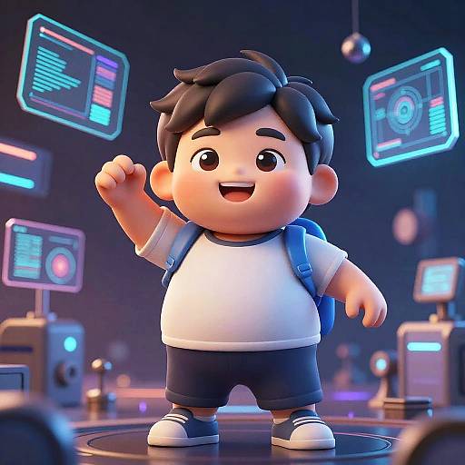 Chubby Boy in Futuristic Virtual World
