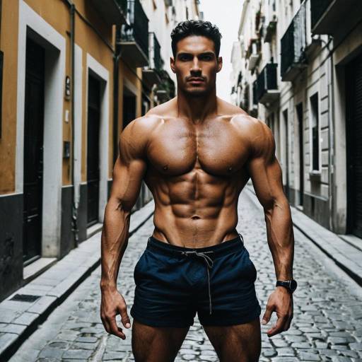 Muscular Latin Man Standing in European Street