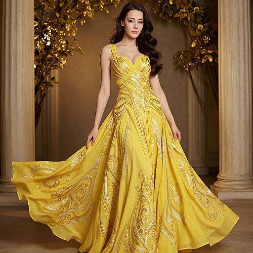 Elegant Woman in Yellow Gown