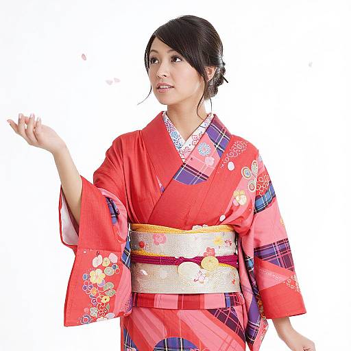 Portrait of Woman in Patterned Kimono