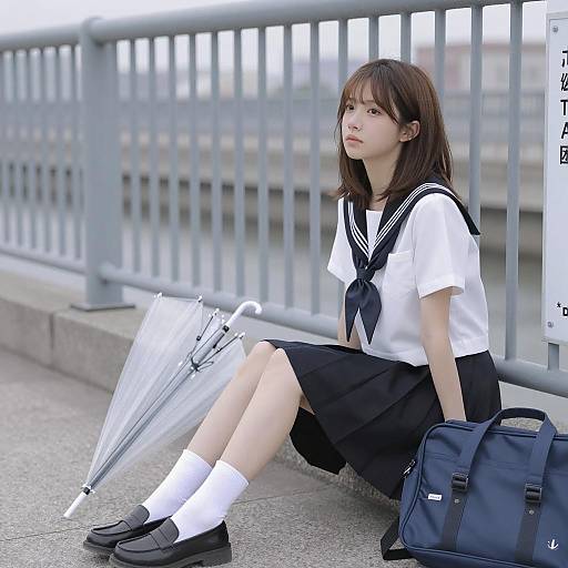 Asian Student in Sailor Uniform Scene
