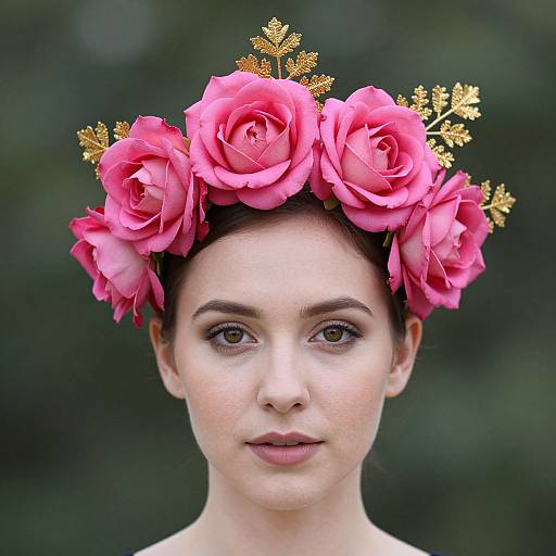 Woman with Vibrant Rose Headpiece