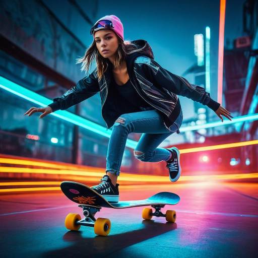 Futuristic Skateboard Grind in Neon City Futuristic Skateboard Grind in Neon City