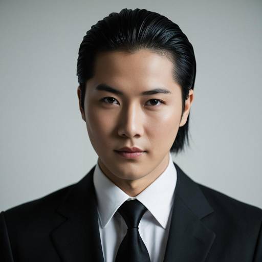 Asian Man in Classic Black Suit Portrait