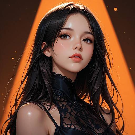 Spotlight on Girl with Orange Background