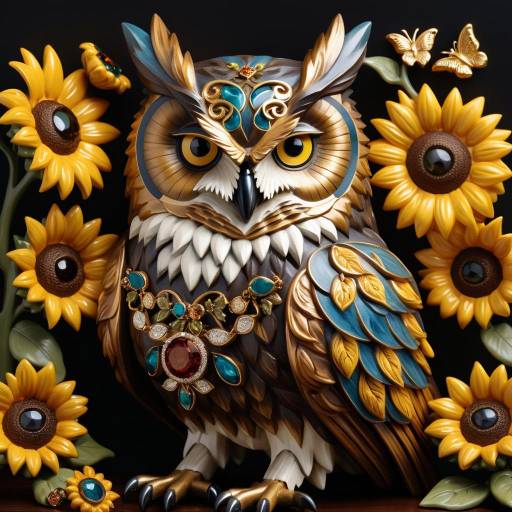 Regal Owl Among Sunflowers in Renaissance Style