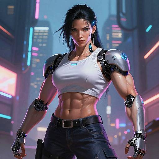 Cyberpunk Muscular Girl Neon Portrait