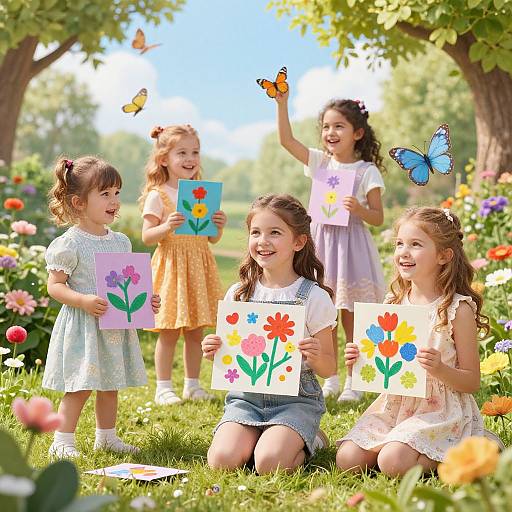 Playful Girls in Sunny Garden