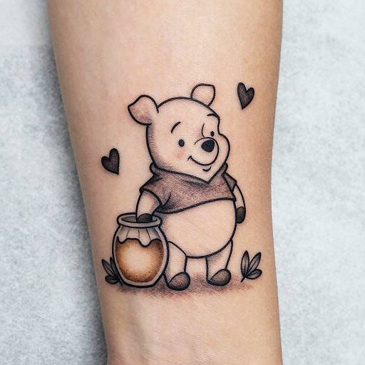 Minimalist Piglet and Pooh Tattoo