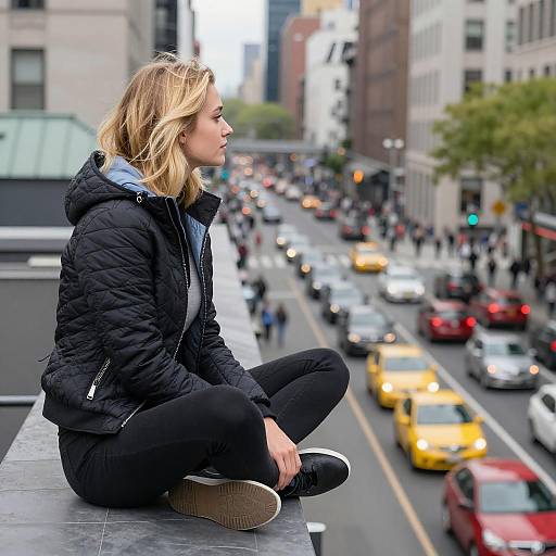 Young Woman on Rooftop in City
