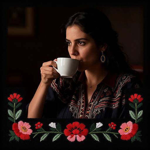 Mexican Lady Coffee Noir Embroidery