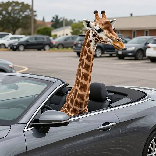 Giraffe Driving Convertible Sedan