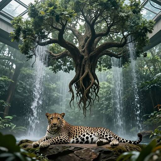 Serene Leopard Beneath Inverted Tree