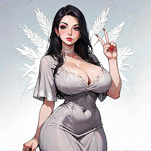 Expressionless MILF in Tight Grey Dress