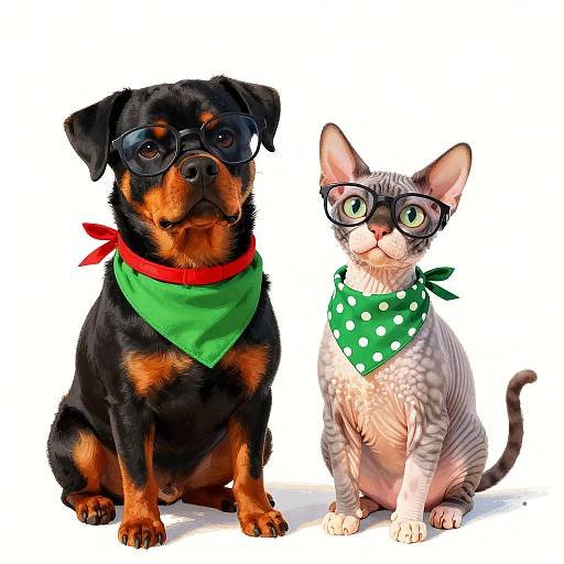 Charming Cartoon Rottweiler and Cornish Rex
