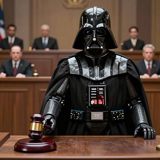 Robot Judge in Courtroom Scene