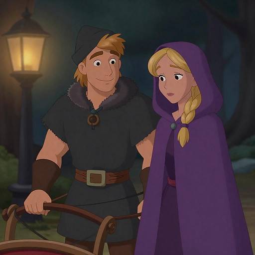 Animated Couple in Hooded Cloak and Tunic