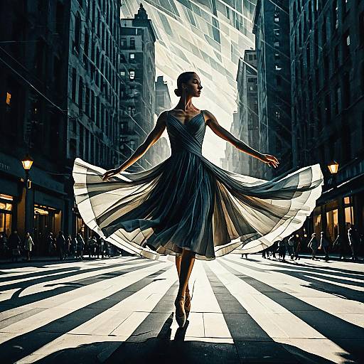 Ballet Dancer in Flowing Dress on City Street