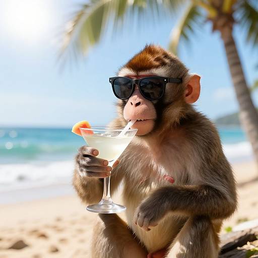 Cool Monkey Relaxing on Beach