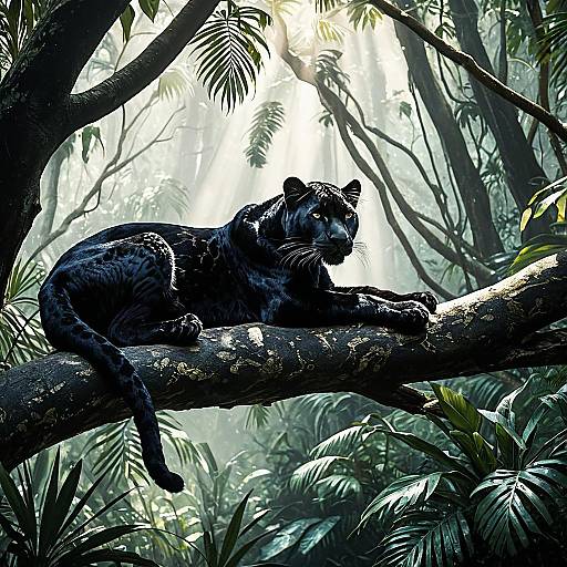 Serene Black Panther in Misty Jungle