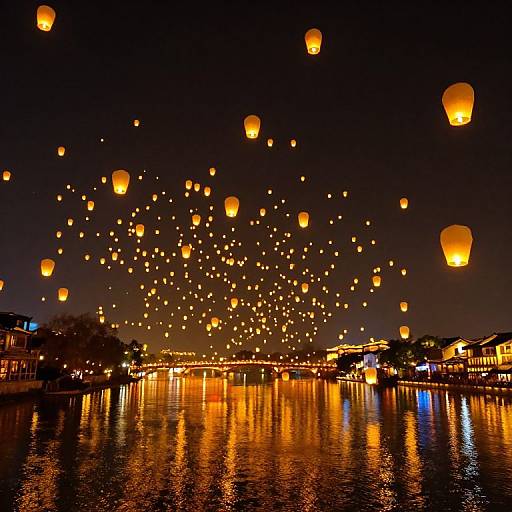 Serene River with Floating Lanterns