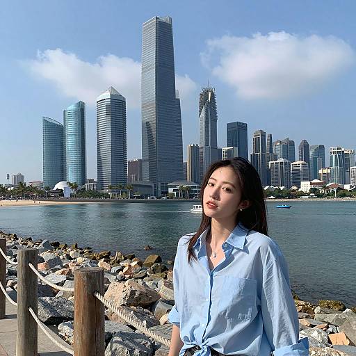 Urban Beach Vibes with City Skyline