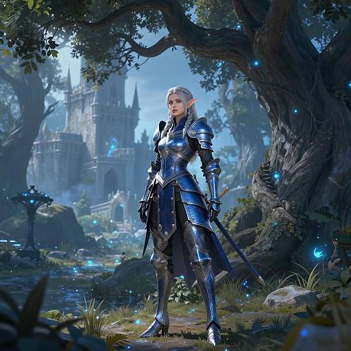 Enchanted Elven Warrior in Mystical Forest