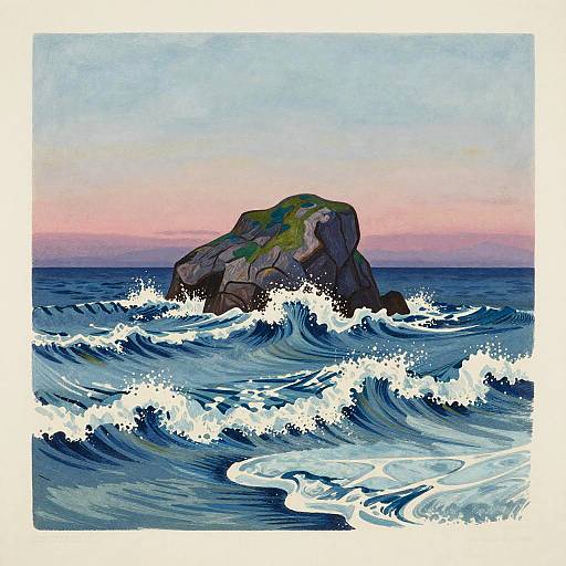 Colorful Icy Waves Chromolithography Print
