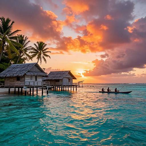 Melanesian Coastal Village at Sunset