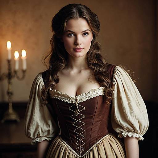 Young Woman in Renaissance-Style Corseted Dress