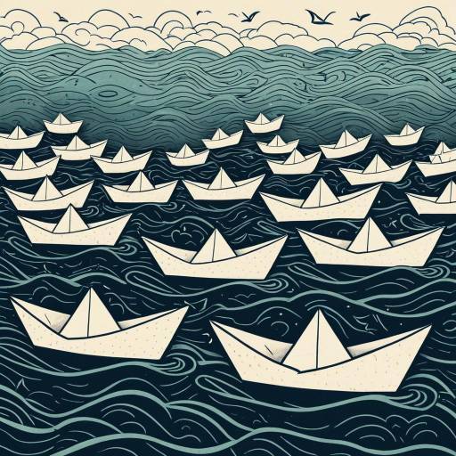 Illustration of Paper Boats on Swirling Water