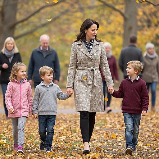 Stepmother and Children in Autumn Park