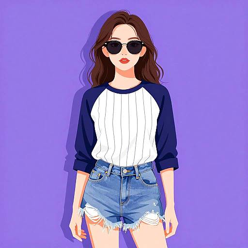 Casual Woman in Striped Baseball Tee