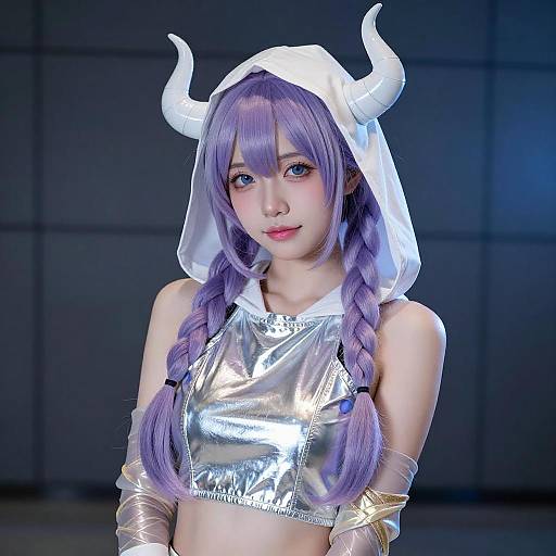 Cosplay Portrait with Purple Twin Braids