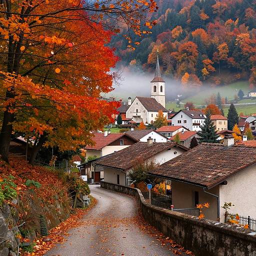 Lush Autumn Village Landscape