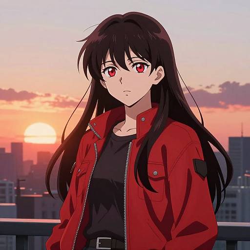 Mysterious Anime Character at Sunset