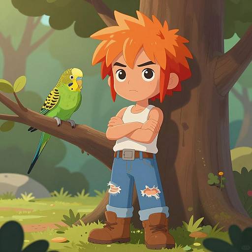 Serious Girl with Spiky Hair Illustration